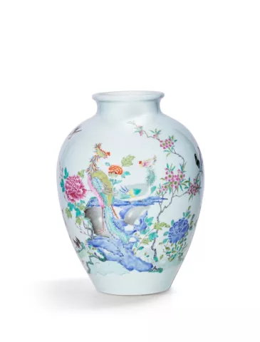 Vase Décor de phénix et pivoine - Famille rose