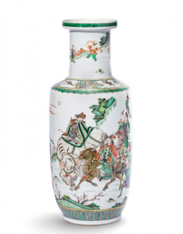 Vase rouleau en porcelaine de la famille verte époque Kangxi, Dynastie Qing.