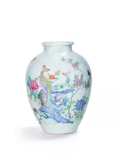 Vase Décor de phénix et pivoine - Famille rose