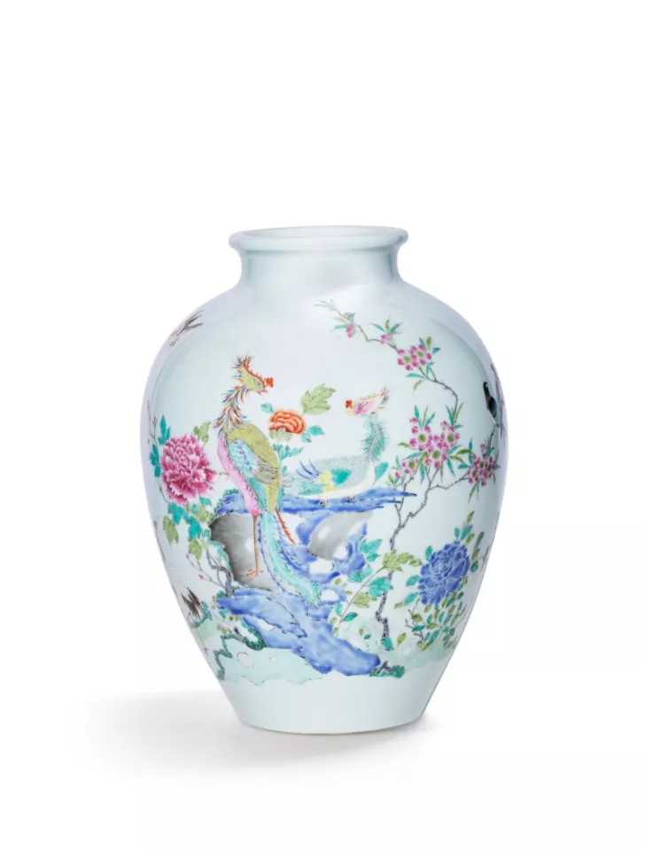 Vase Décor de phénix et pivoine - Famille rose