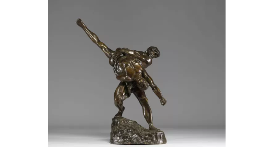 Jef Lambeaux - Sculpture en bronze "Groupe de lutteurs"